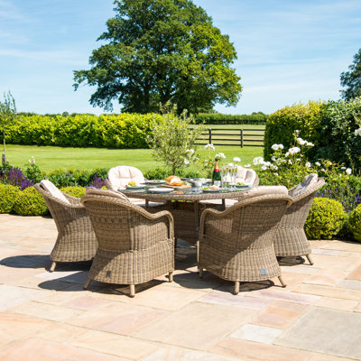 Balch 6 Seat Round Rattan Fire Pit Dining Set - with Lazy Susan