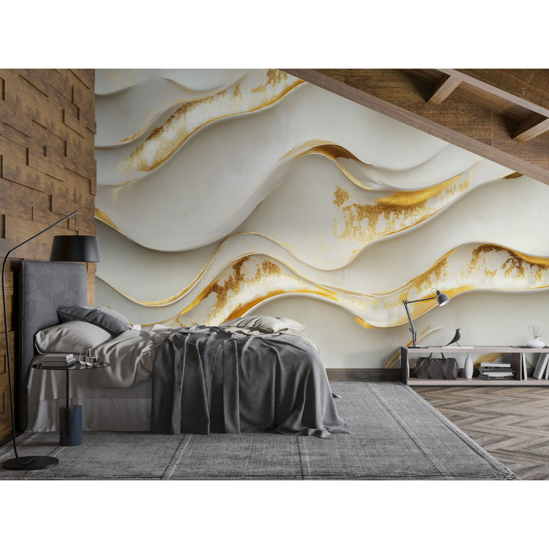 Murale texturée dorée - Papier peint décoratif de luxe 3D moderne, L 145 po x l 100 po, Non tissé
