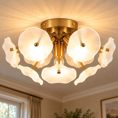 5-Light Modern Gold Sputnik Flush Mount Ceiling Light with Frosted Glass
