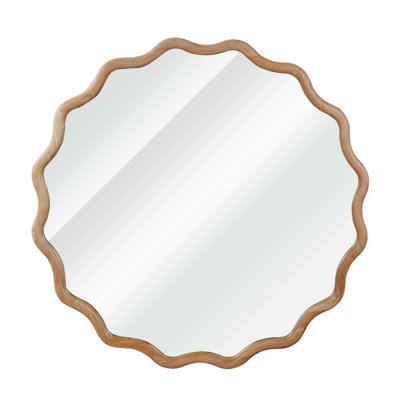 24 Inch Wavy Round Solid Wood Frame Decorative Mirror,For Bedroom, Bathroom, Living Room, Entryway