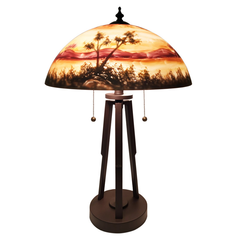 Fine Art Lighting Reverse Hand Painted Glass Table Lamp Lake Design