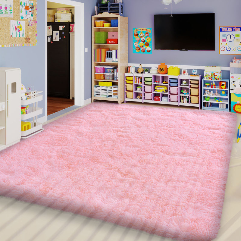 6x9 ft Pink Shag Rugs for Living Room, Non-Slip Area Rugs for Nursery Kids Playroom Dorm Office, Indoor Modern Plush Shag Carpets