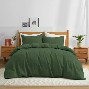 Chambray Olive Green Linen Bed Sheets Set, Chambray Linen Sheets for thick  mattress