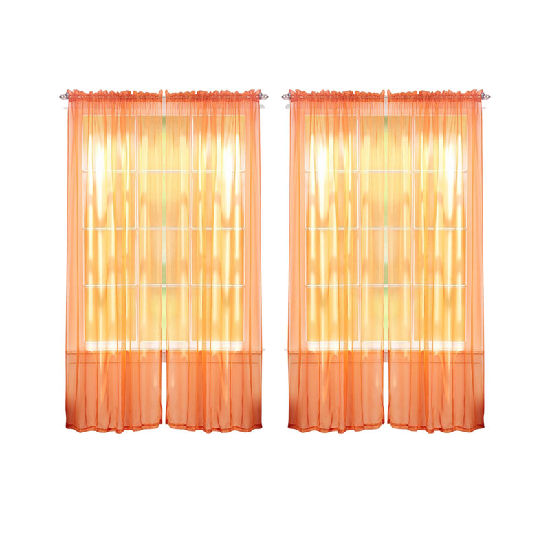 Panneaux de rideaux transparents de couleur unie avec passe-tringle, Orange