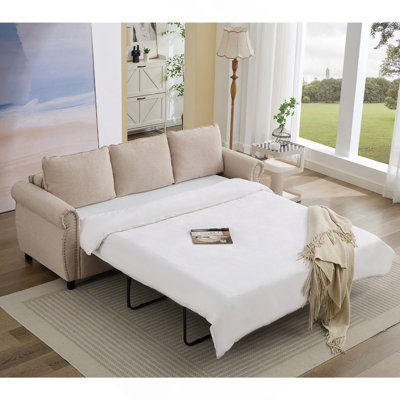 Grand canapé-lit convertible 2-en-1 avec matelas en mousse viscoélastique, main courante à rivets et sièges spacieux pour la vie moderne