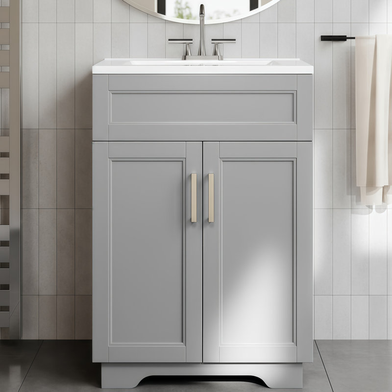 Captain's Double-Door Bathroom Vanity With 24-Inch Sink, Quick-Assembly Cabinet, Available In White And Gray.