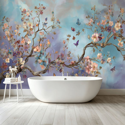Peel and Stick Wallpaper Wall Mural Wildflower Meadow Watercolor Botanical Art Print Wall Art Self Adhesive and Removable