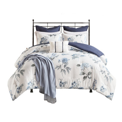 King/ King Blue Seersucker Comforter - , Include 2 Euro Shams And Blanket 7 Piece Print, Country Chic Decor
