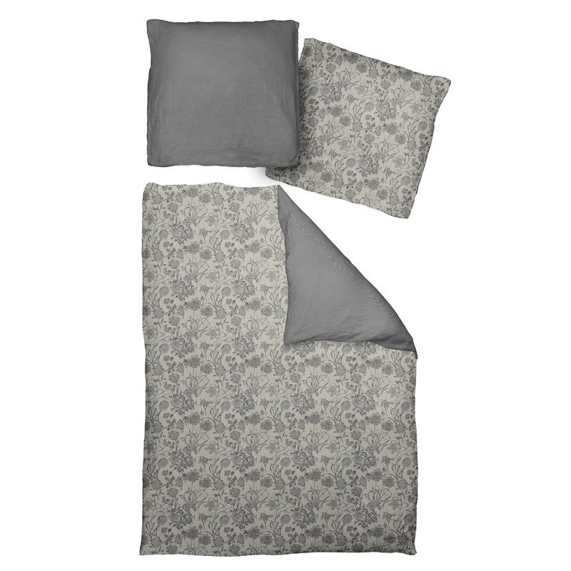 Micheal Cotton Floral Duvet Cover Set with Pillowcases Included, Single - 1 Pillowcase (80 x 80 cm), Dark grey