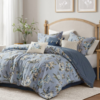 Ensemble de literie à motif floral rétro 7 pièces très grand lit, motif réversible, rembourrage et édredon standard 100