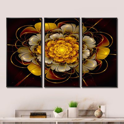 «Yellow Fractal Flower», impression sur toile flottante 3 pièces