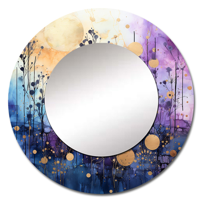 Celestial Serenade II - grand miroir mural abstrait, miroir rond moderne unique, impression sur métal, 23 po x 23 po