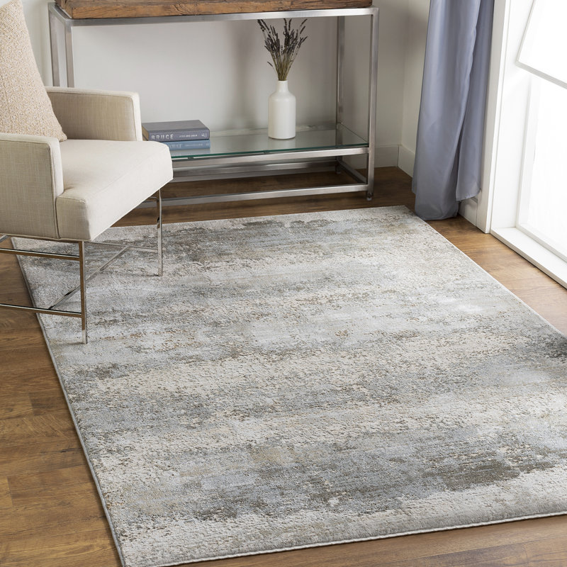 Brunswick-Abstract Grey Blue Modern Marble Fringe Living Dining Bedroom Rug, Rectangle 200 x 290cm