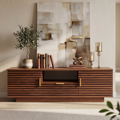 Tv Stand For Tvs Up To 65 Inch, Mid Century Modern Entertainment Center With Storage, Tv Console With Cabinet And Adjustable Shelves For Living Room, Bedroom, Brown Cherry