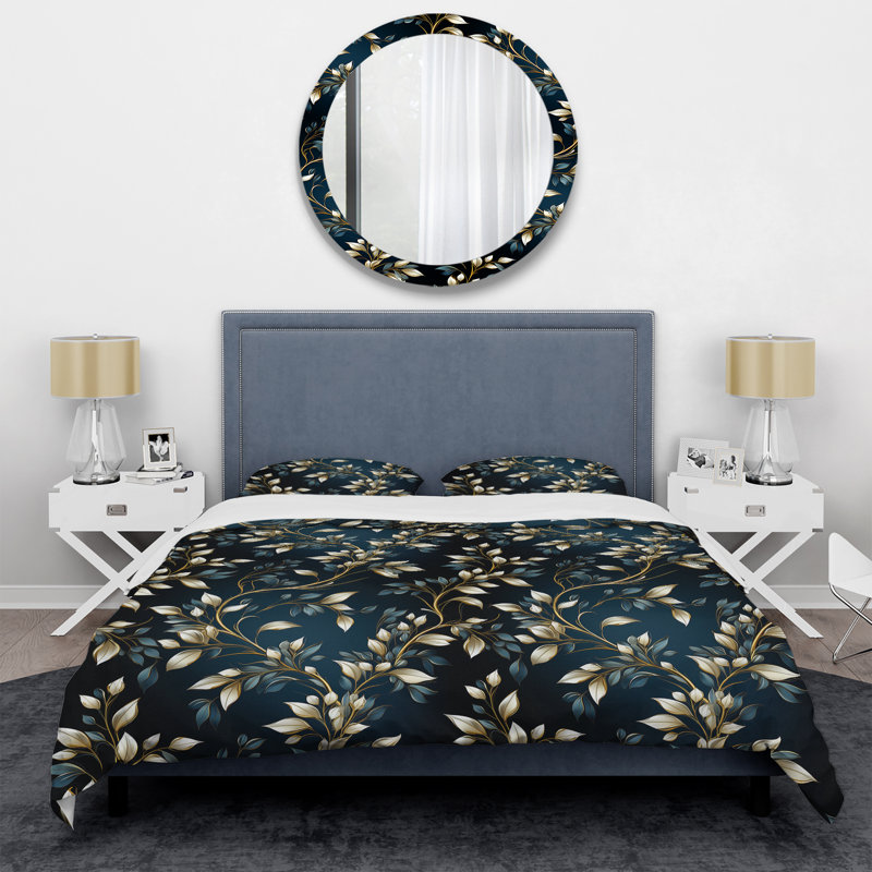 Gold And Blue Royal Botanical Vines - Ensemble de housse de couette à motif floral