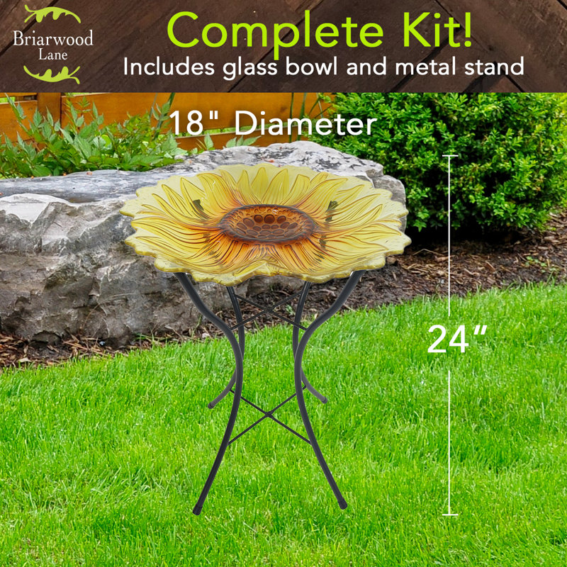 Sunflower Glass Birdbath