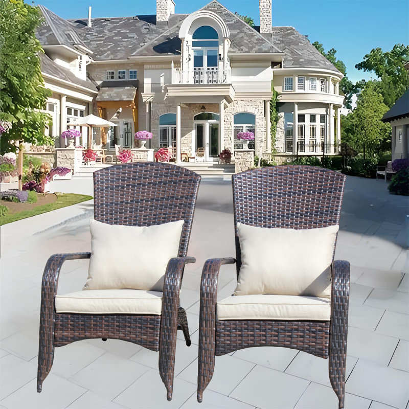 Chaise de patio avec coussins (excluant la table), Blanc / Brun