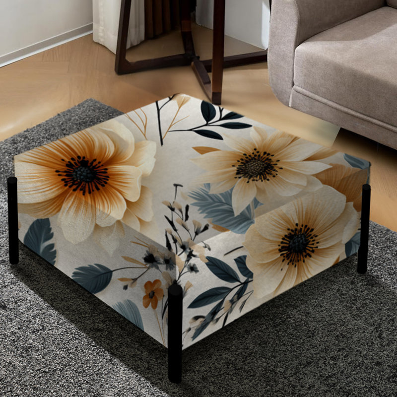 Bouquet de fleurs rustique beige rustique - grand repose-pieds carré floral