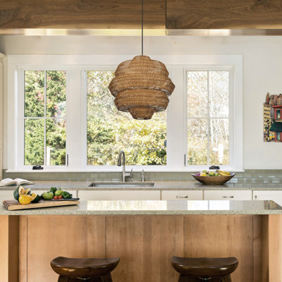 Luminaire suspendu en rotin naturel, lustre bohème tissé à la main pour salle à manger, îlot de cuisine
