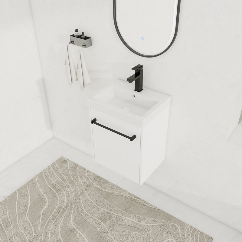 Meuble-lavabo mural simple 18 po avec comptoir en céramique, Blanc lustré