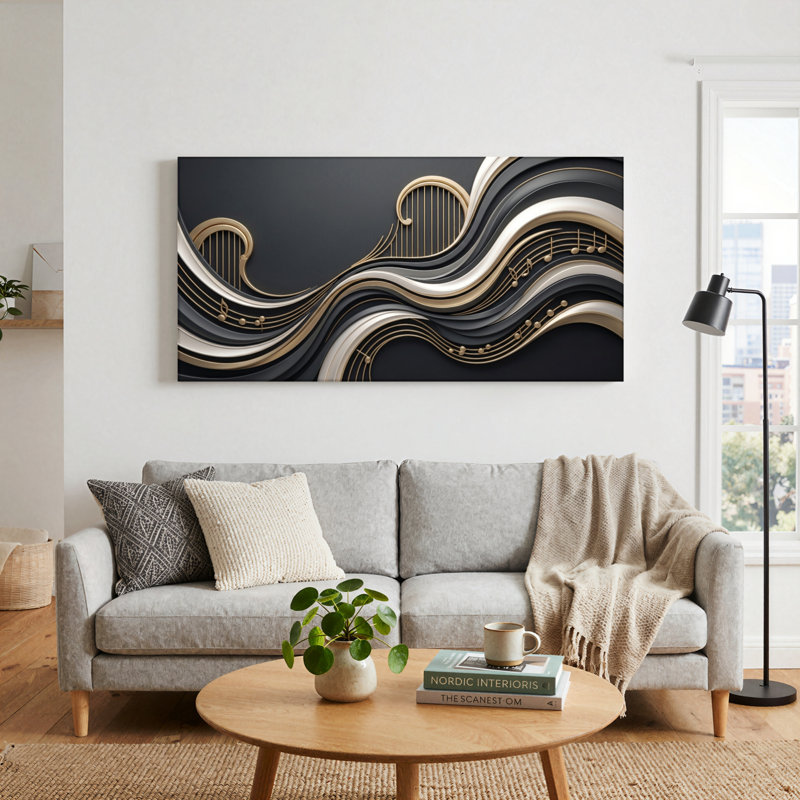 Ensemble de 1 tableau sur toile « Vagues musicales », 32“W x 16”H, Wrapped Canvas