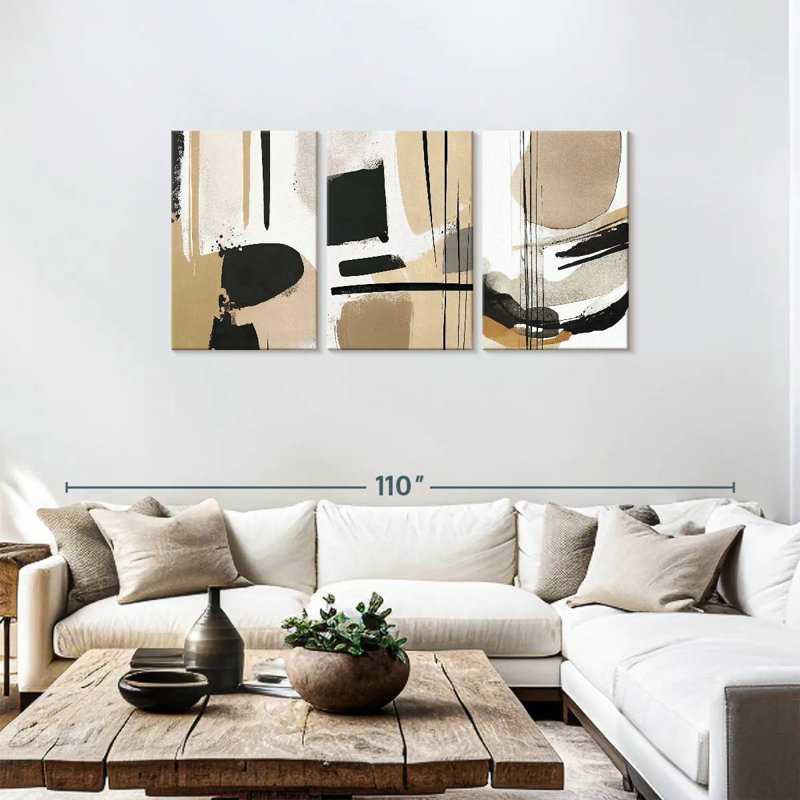 Avery Beige Modern Abstract Triptych, 36" H x 74" W