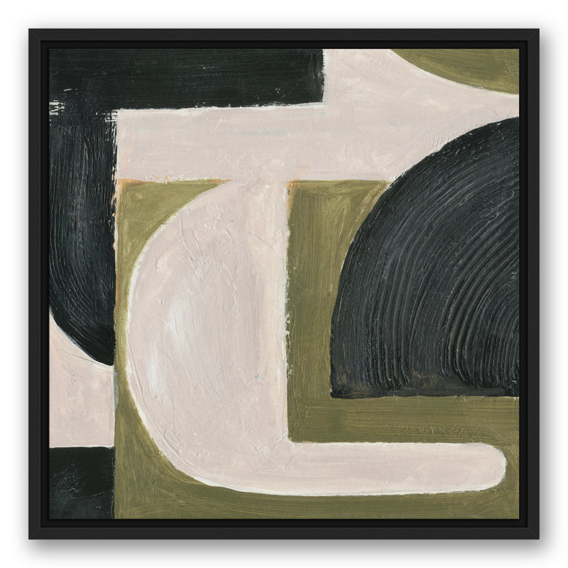 Abstrait avec reproduction de peinture acrylique verte, Toile avec cadre flottant, H 21,75 po x l 21,75 po, Brun