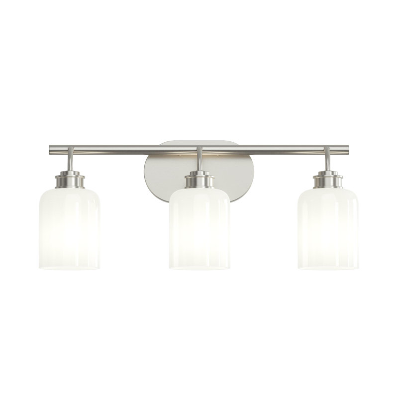 Reines Three-Light Bath Vanity with Opal Glass Shades, Brushed Nickel, 3