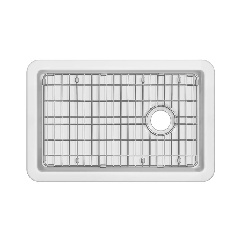 Évier de cuisine en argile réfractaire à cuve simple encastré / encastré Whitehaus, grille en acier inoxydable incluse, 31"