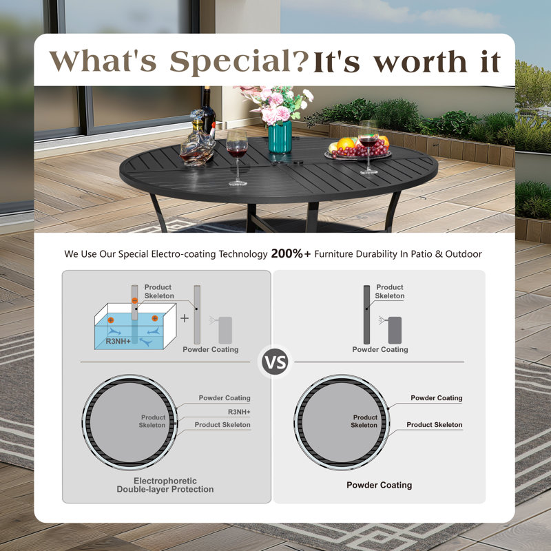 8pcs Outdoor Patio Dining Set Round Table With Swivel Chairs