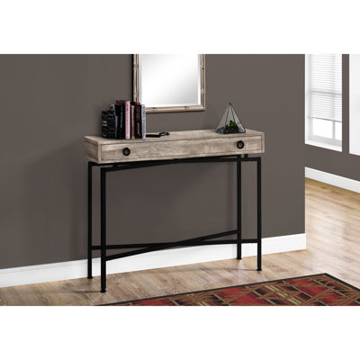 Console moderne avec design étroit, stratifié et métal noir, rangement pour clés et courrier dans le salon ou la chambre à coucher - poignées en métal,
