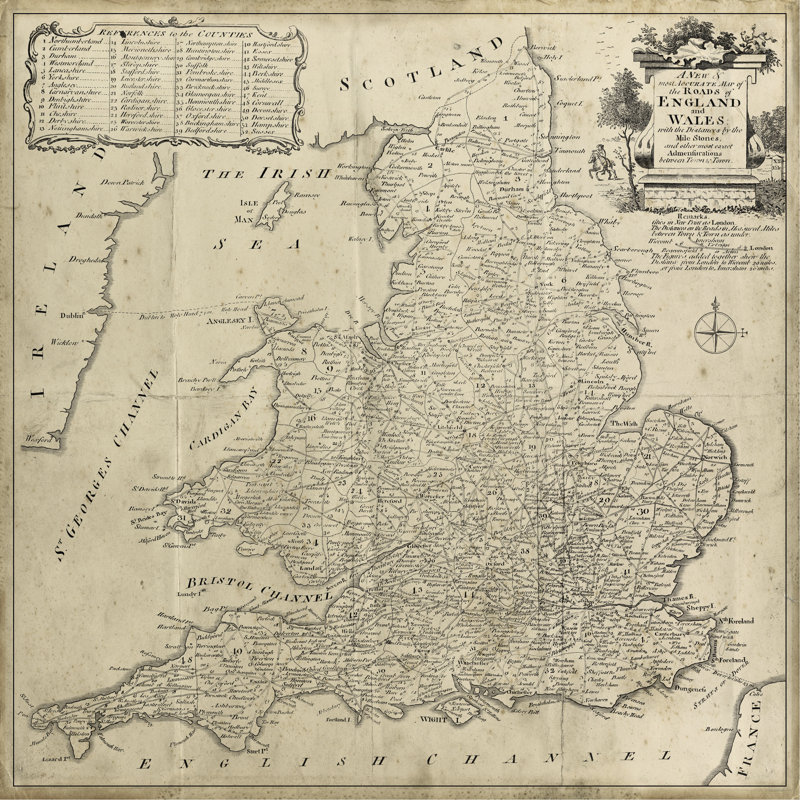 Road Map Of England & Wales - Wrapped Canvas Painting, 76cm H x 76cm W