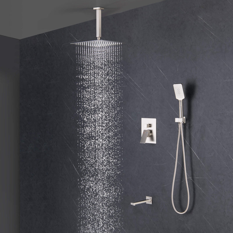 Dual Function Complete Shower System with Rough in-Valve, Brushed Nickel
