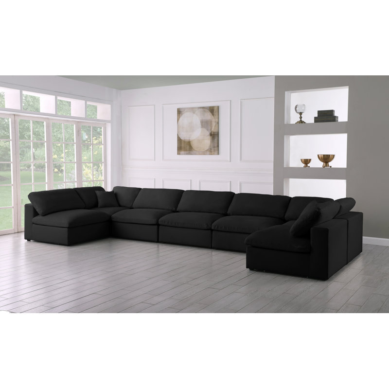 Burrows Upholstered U-Shaped Sectional Reversible, Black Linen Textured Fabric