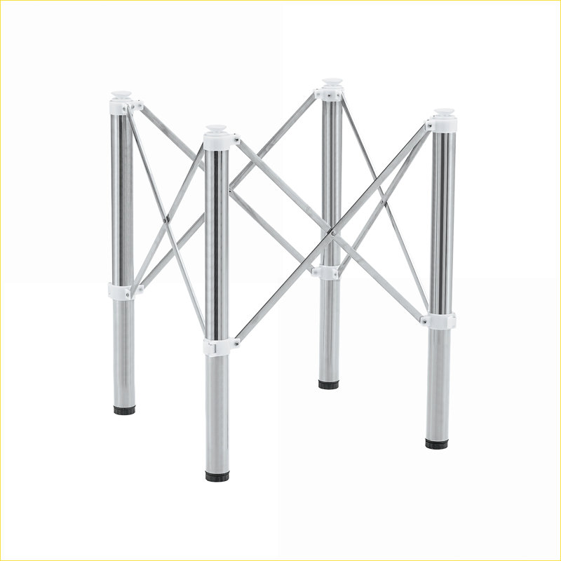 Structure de table pliante, acier inoxydable argenté brossé, pieds réglables et peu encombrants, carrés, 5,5 po à 26,3 po, hauteur 28,7 po | Moderne | Salon