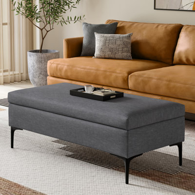 Rebecca 48"W Upholstered Coffee Table Storage Ottoman with Lift-Top Lid and Metal Legs by Simpli Home