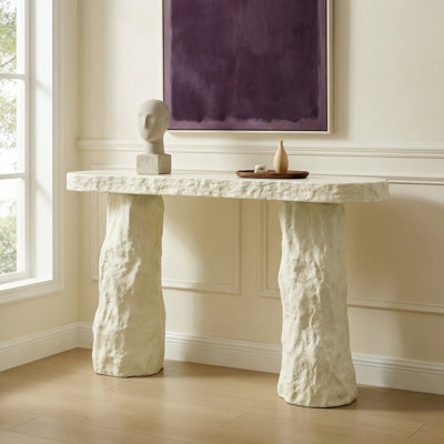 54'' Console Table with Stone Finish & Irregular Legs, Modern Entryway Table with Organic Texture for Living Room Hallway, Fiberglass, No Assembly Required