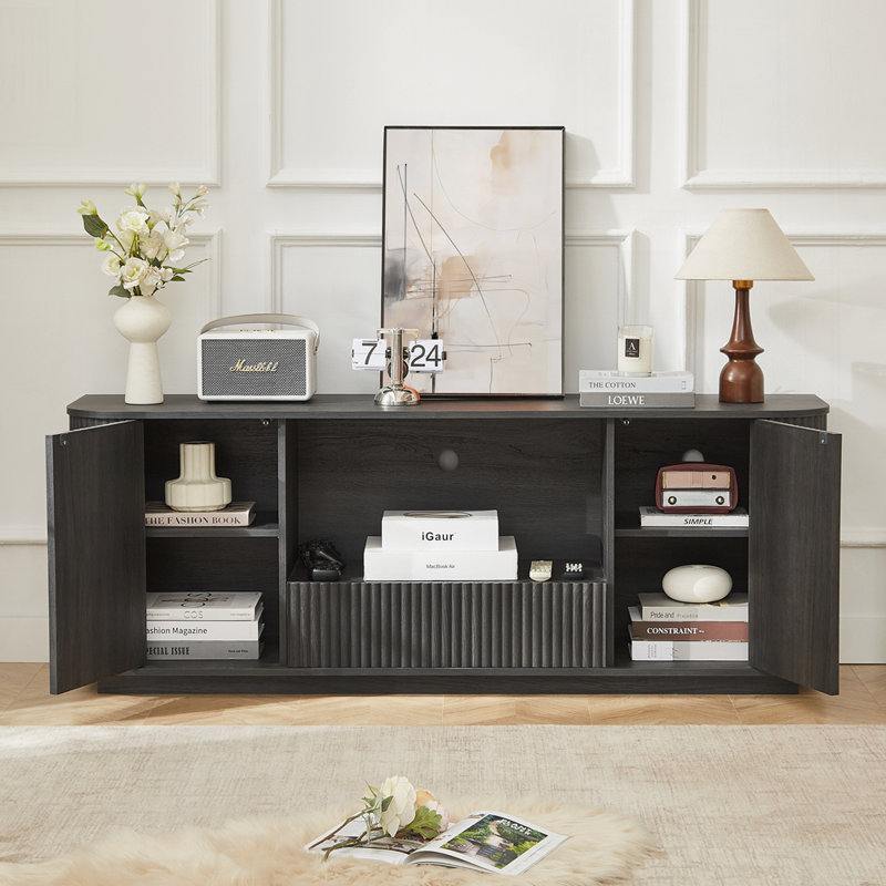 Meuble télé de style moderne avec coins ondulés et panneaux incurvés Solution de rangement multifonctionnelle et durable
