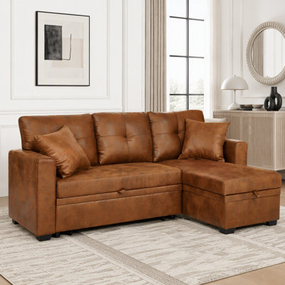 Sleeper Sectional Sofa with Pull-Out Bed, Reversible Chaise & Hidden Storage