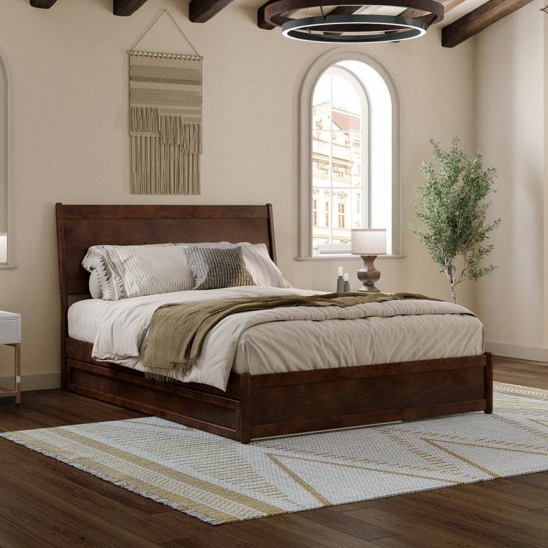 Avdesh Solid Wood Sleigh Trundle Extra Bed, Queen, Walnut