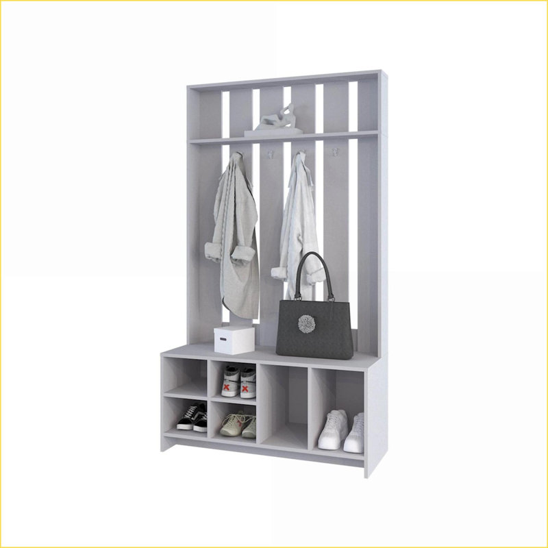 Portemanteau avec banc de rangement & amp; Range-chaussures, finition fumée moderne | Panneau de particules | Espace de vie principal