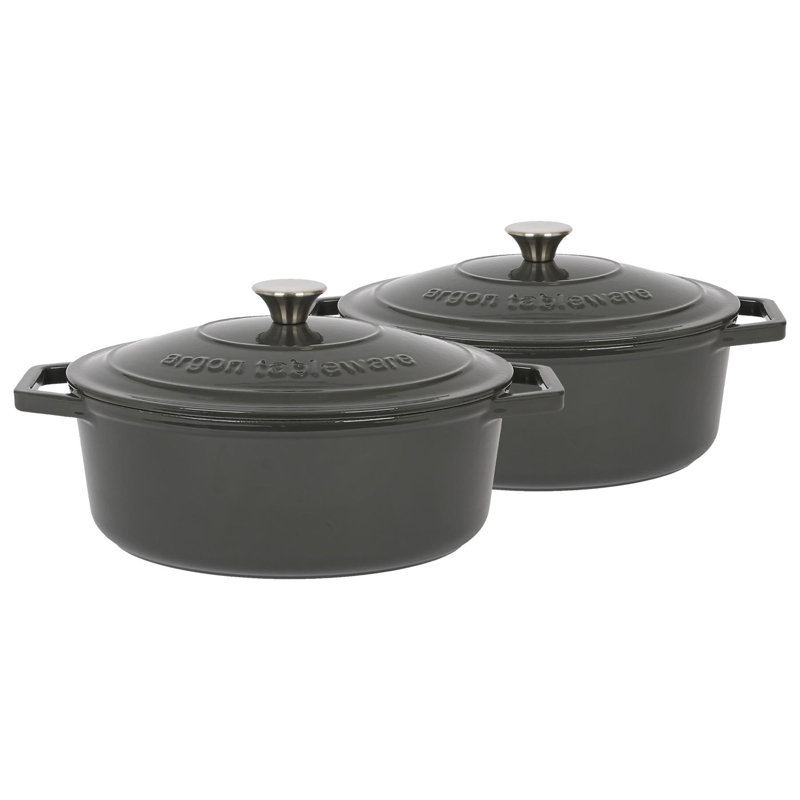 Argon Tableware - Oval Cast Iron Casserole Dishes, Grey