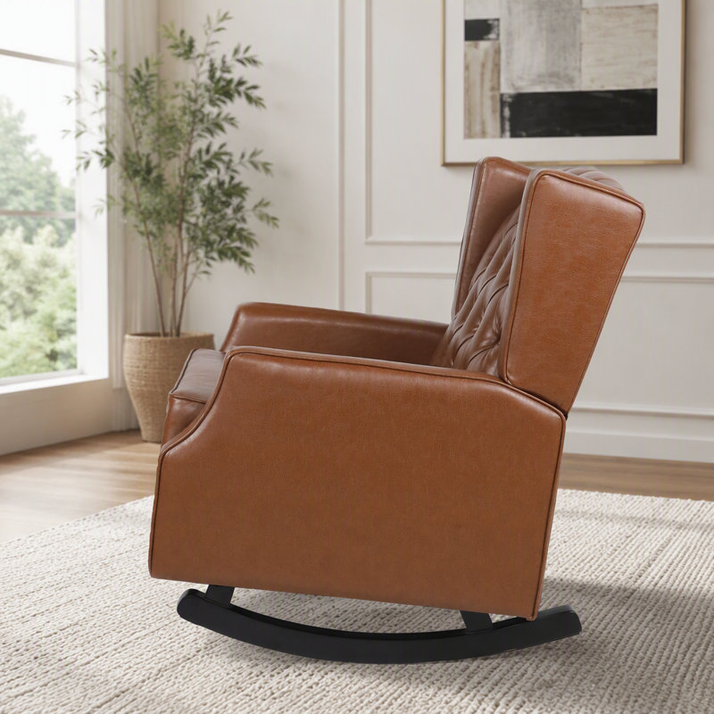 Chaise berçante, fauteuil à bascule avec dossier à oreilles, fauteuil avec cadre en bois massif et accoudoirs