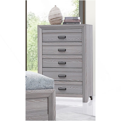 1Pc Contemporary Five Drawers Chest Gray Driftwood Finish Rustic Finish Bedroom Wooden Furniture