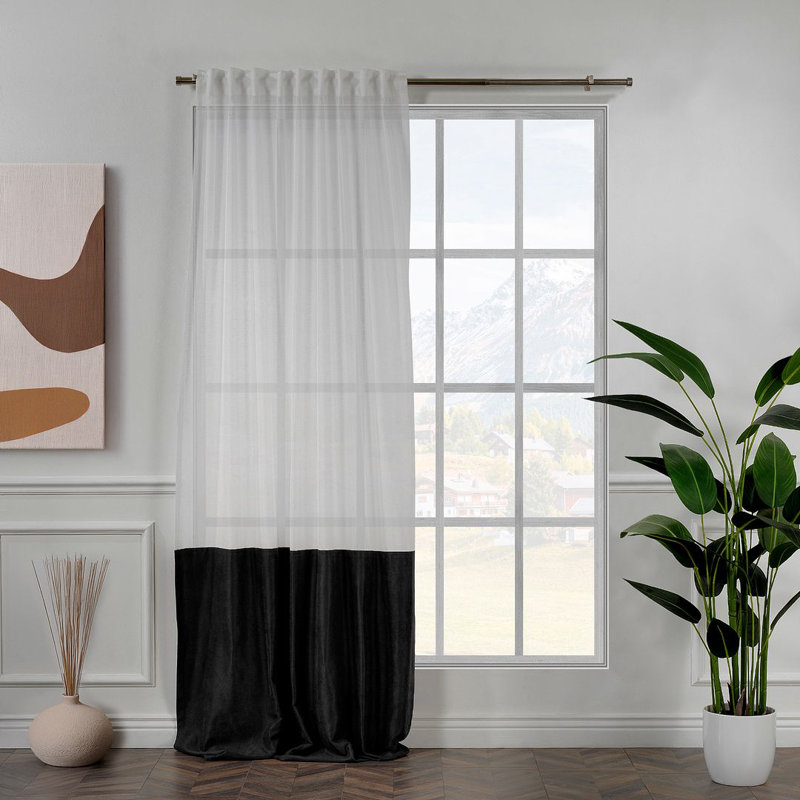 Panneau de rideau simple en duvet synthétique en lin et velours, Noir, 52 po x 100 po