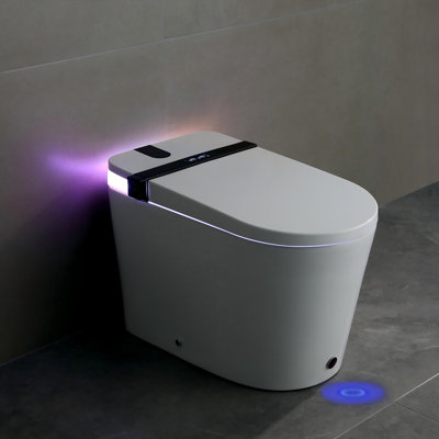 Smart Toilet With Built-In Bidet Seat Auto Open/Close, Foot Sensor, LED Display,Night Light, Warm Water & Dryer,Revolving Lamp,Side Knob With Multiple Controls