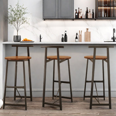 Ensemble de 3 tabourets de bar avec dossier, repose-pieds et structure en métal