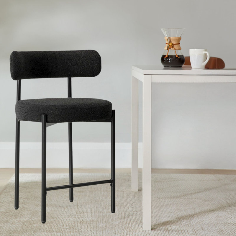 Tabouret de comptoir rembourré 24 po Najira, Polyester noir, 3, Noir, noir, noir, noir