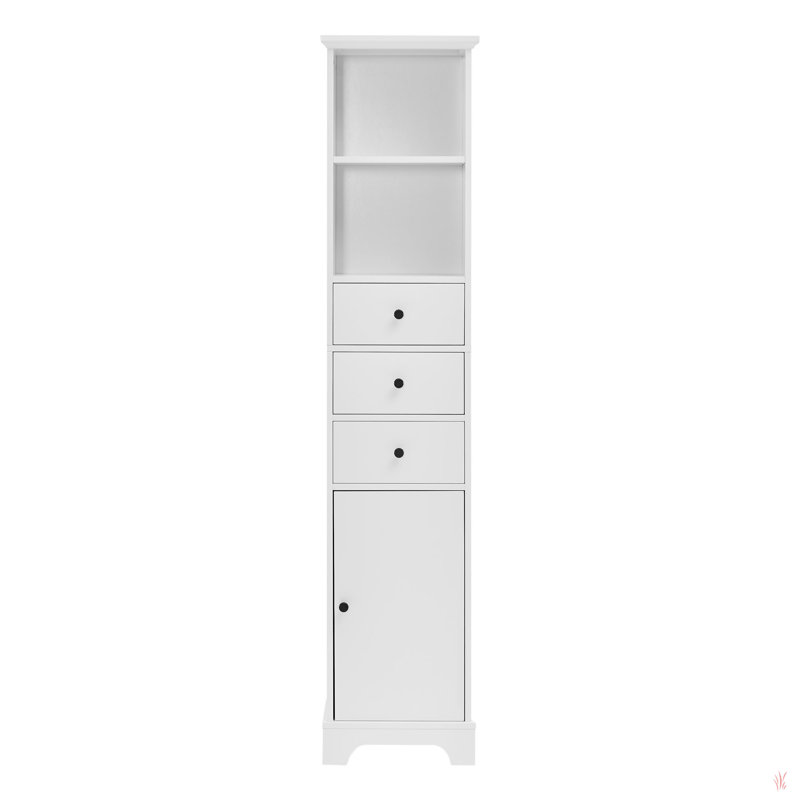 Grande armoire de salle de bain blanche, armoire de rangement autoportante avec 3 tiroirs et tablette réglable, panneau de fibres à densité moyenne avec finition peinte