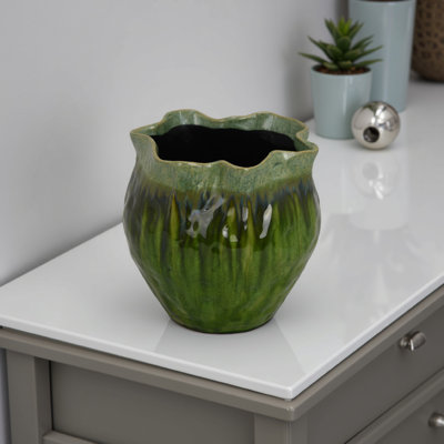Vase décoratif Balie, bord supérieur irrégulier en céramique, moderne 10 pouces